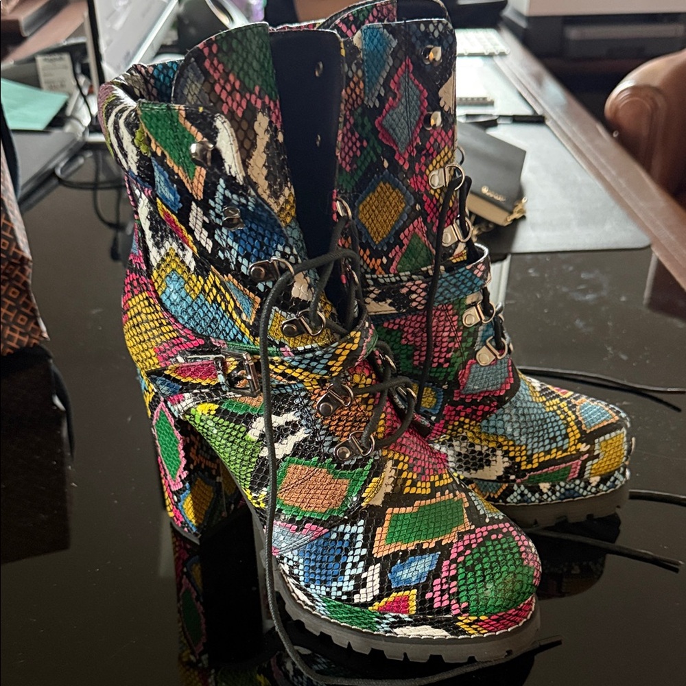 Colorful Snake Print Women's Boots